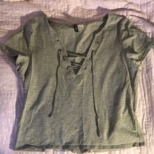 grey lace up crop top